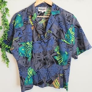 Vintage 90s Neon Fish Button Down Blouse